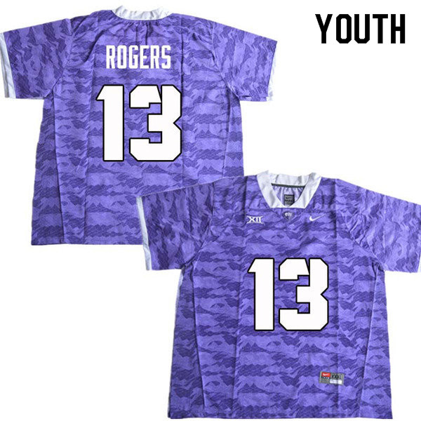 Youth #13 Justin Rogers TCU Horned Frogs College Football Jerseys Sale-Purple
